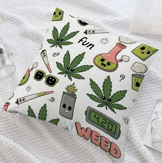 1pc Cute 420 Marijuana Pattern Bedroom Pillow Cover - Soft, Machine Washable, Polyester, Zipper Closure, Glam Style Decor for Various Room Types (No Insert), Decorative Pillows