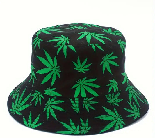 Unisex Polyester Leaf Print Bucket Hat Reversible Outdoor Cap