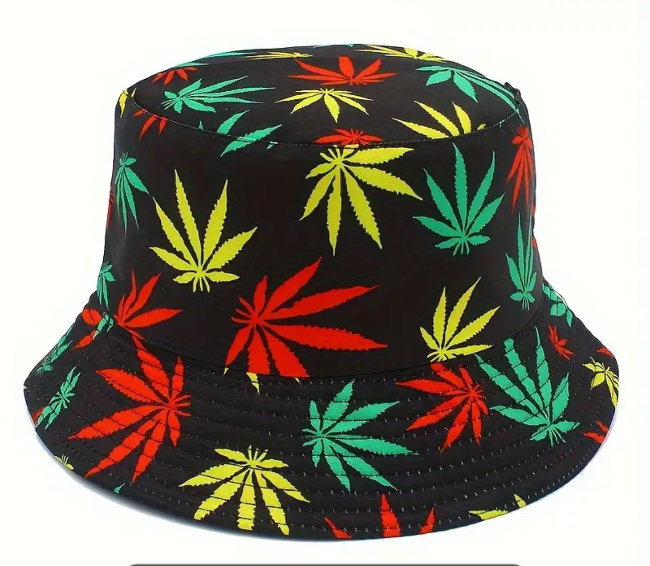 Unisex Polyester Leaf Print Bucket Hat Reversible Outdoor Cap